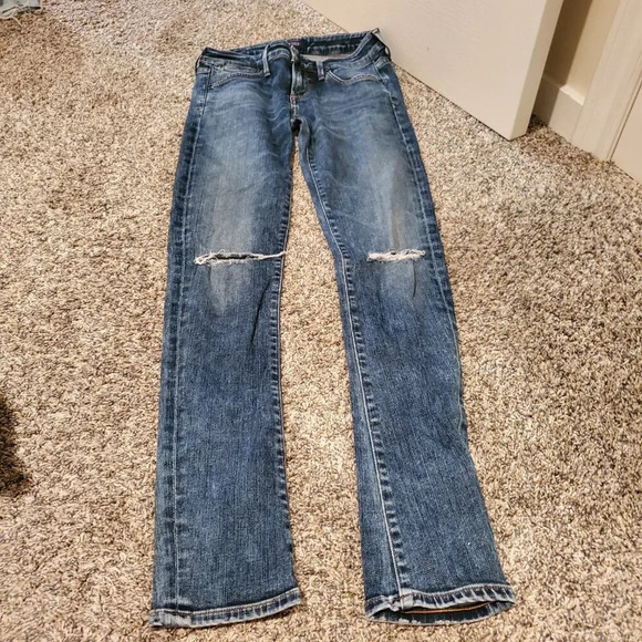 Agolde Chloe Low Rise Slim Jeans Valencia Dark Blue Distressed Wash 26 - Picture 2 of 6